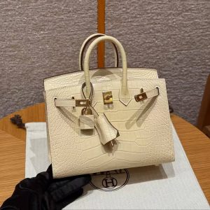 Hermes Birkin 20 Bag Handmade In Matte Alligator Leather Gold Hardware Y1 Vanille - Image 14