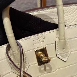 Hermes Birkin 20 Bag Handmade In Matte Alligator Leather Gold Hardware Y1 Vanille - Image 11