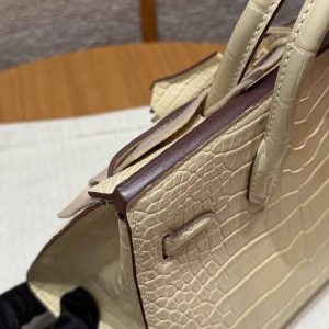 Hermes Birkin 20 Bag Handmade In Matte Alligator Leather Gold Hardware Y1 Vanille - Image 8