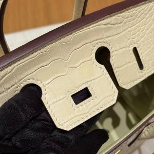 Hermes Birkin 20 Bag Handmade In Matte Alligator Leather Gold Hardware Y1 Vanille - Image 7
