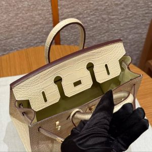 Hermes Birkin 20 Bag Handmade In Matte Alligator Leather Gold Hardware Y1 Vanille - Image 6