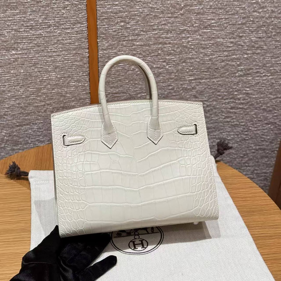 Hermes Birkin 20 Bag Handmade In Matte Alligator Leather Silver Hardware 10 Craie - Image 2