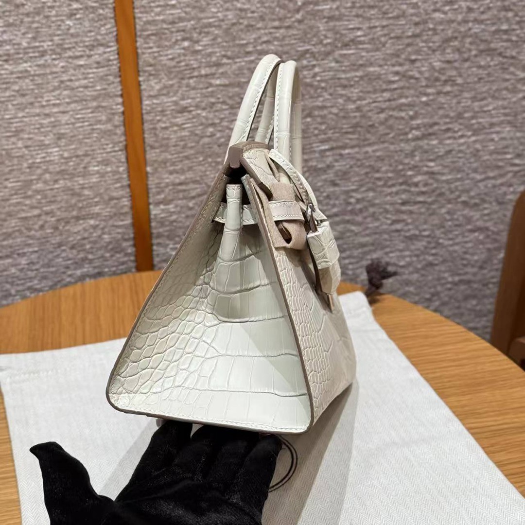Hermes Birkin 20 Bag Handmade In Matte Alligator Leather Silver Hardware 10 Craie - Image 25