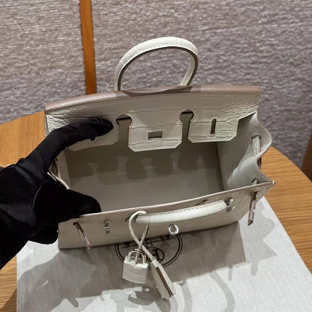 Hermes Birkin 20 Bag Handmade In Matte Alligator Leather Silver Hardware 10 Craie - Image 22