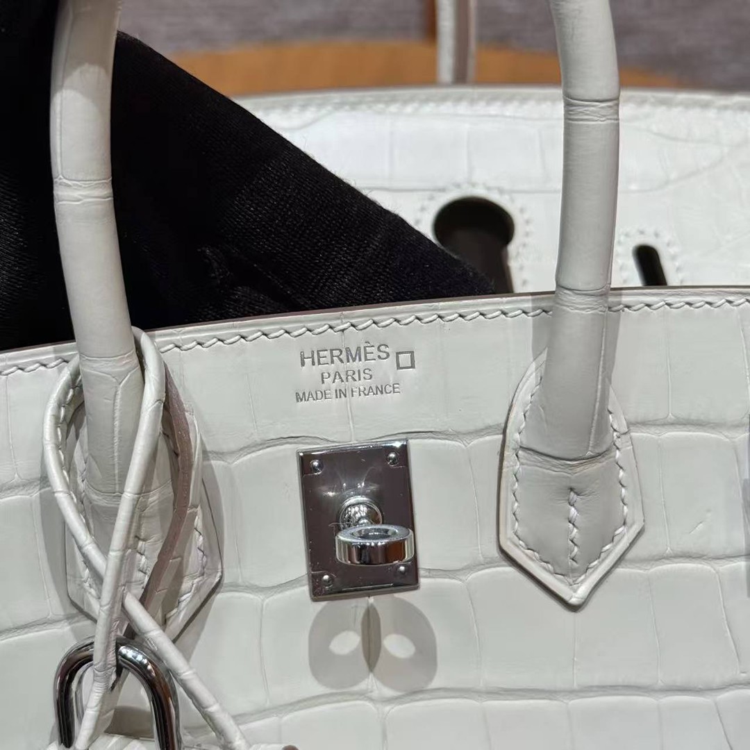 Hermes Birkin 20 Bag Handmade In Matte Alligator Leather Silver Hardware 10 Craie - Image 21