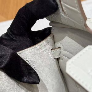 Hermes Birkin 20 Bag Handmade In Matte Alligator Leather Silver Hardware 10 Craie - Image 20