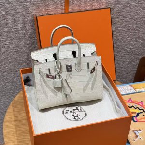 Hermes Birkin 20 Bag Handmade In Matte Alligator Leather Silver Hardware 10 Craie - Image 18