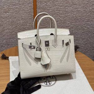 Hermes Birkin 20 Bag Handmade In Matte Alligator Leather Silver Hardware 10 Craie