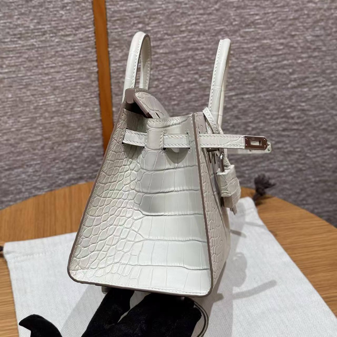 Hermes Birkin 20 Bag Handmade In Matte Alligator Leather Silver Hardware 10 Craie - Image 16