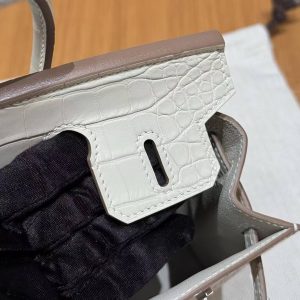 Hermes Birkin 20 Bag Handmade In Matte Alligator Leather Silver Hardware 10 Craie - Image 14