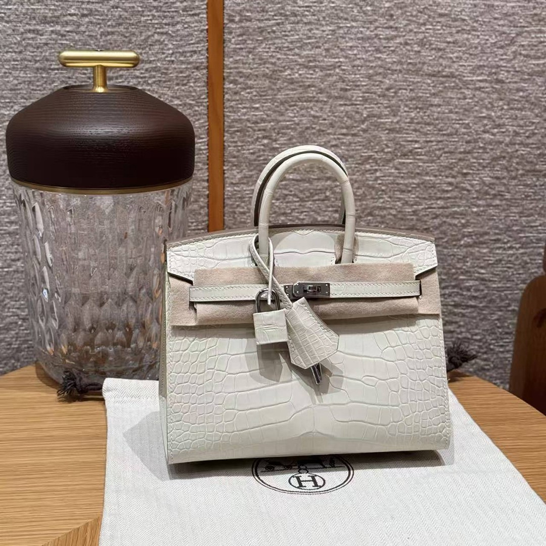 Hermes Birkin 20 Bag Handmade In Matte Alligator Leather Silver Hardware 10 Craie - Image 9