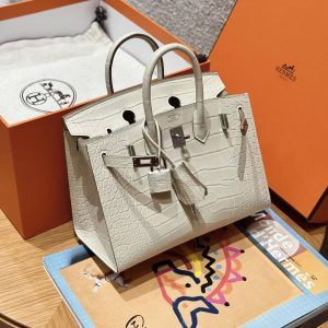 Hermes Birkin 20 Bag Handmade In Matte Alligator Leather Silver Hardware 10 Craie - Image 8