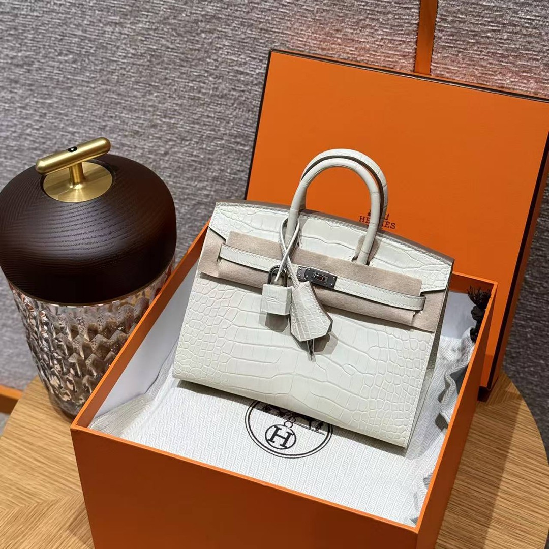 Hermes Birkin 20 Bag Handmade In Matte Alligator Leather Silver Hardware 10 Craie - Image 7