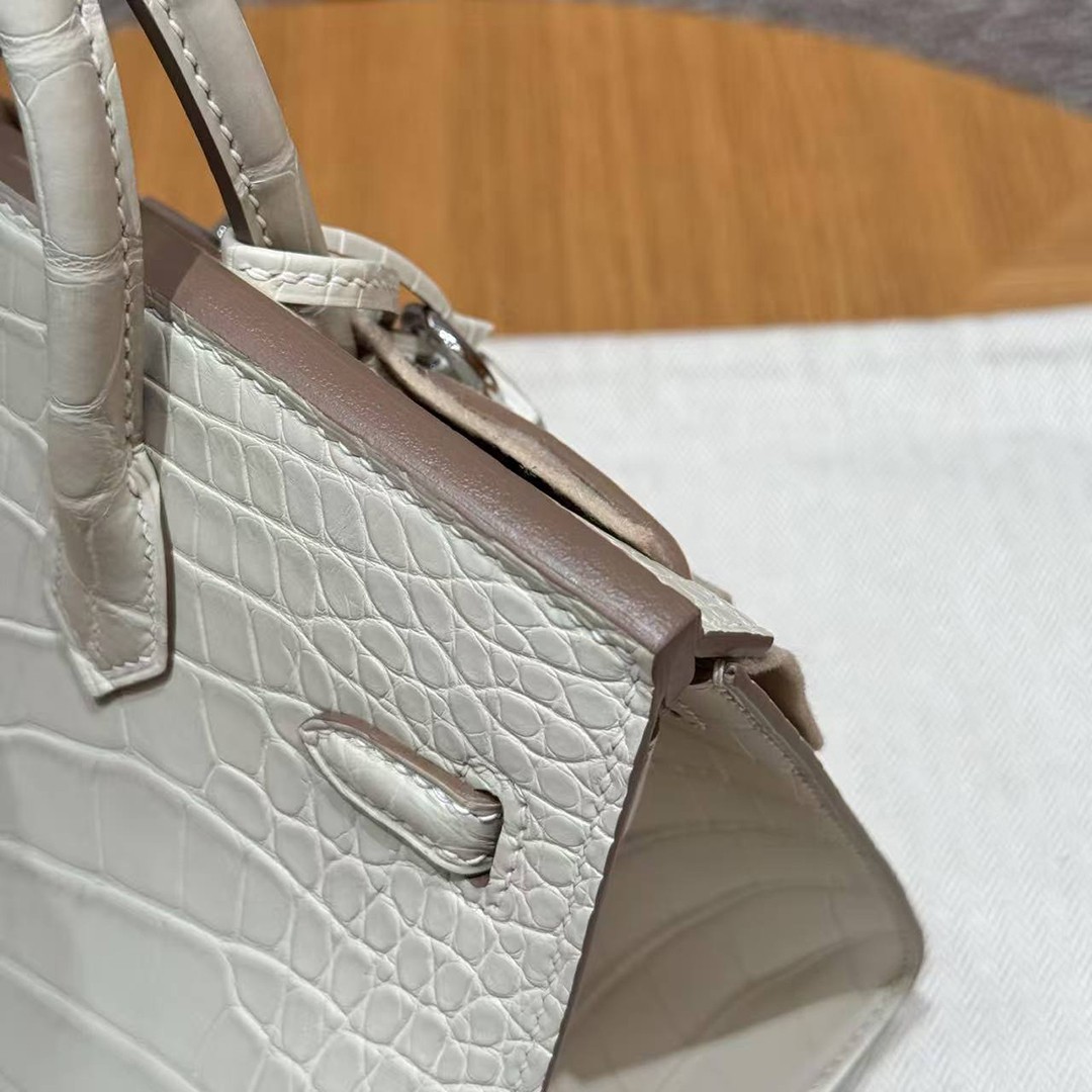 Hermes Birkin 20 Bag Handmade In Matte Alligator Leather Silver Hardware 10 Craie - Image 6