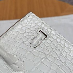 Hermes Birkin 20 Bag Handmade In Matte Alligator Leather Silver Hardware 10 Craie - Image 5