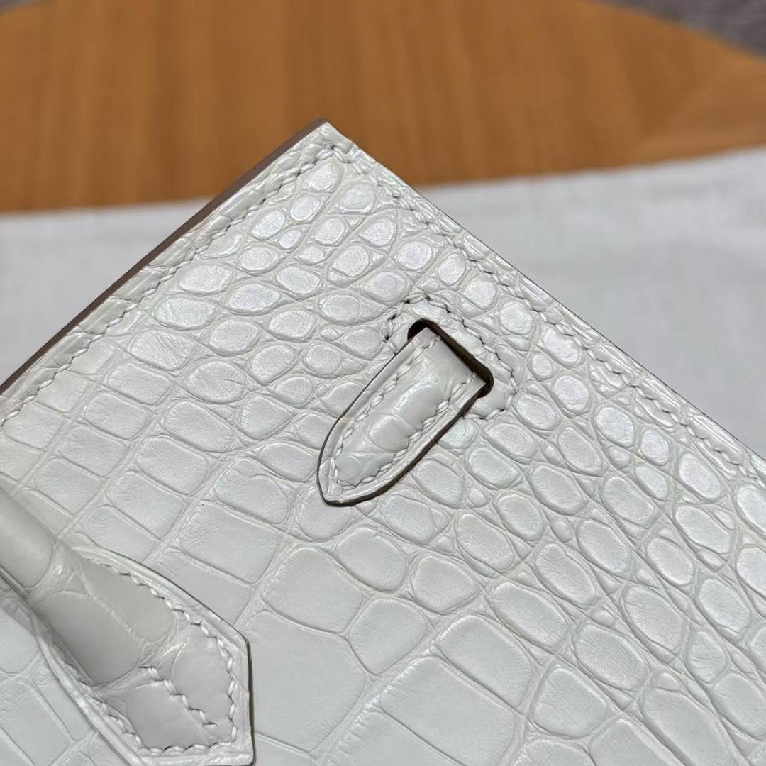 Hermes Birkin 20 Bag Handmade In Matte Alligator Leather Silver Hardware 10 Craie - Image 5