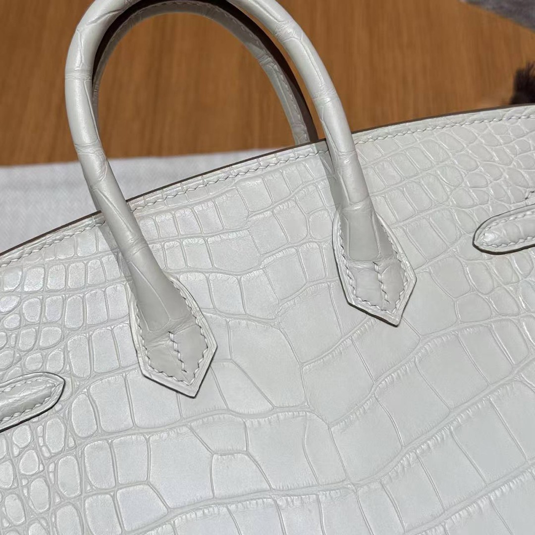 Hermes Birkin 20 Bag Handmade In Matte Alligator Leather Silver Hardware 10 Craie - Image 4