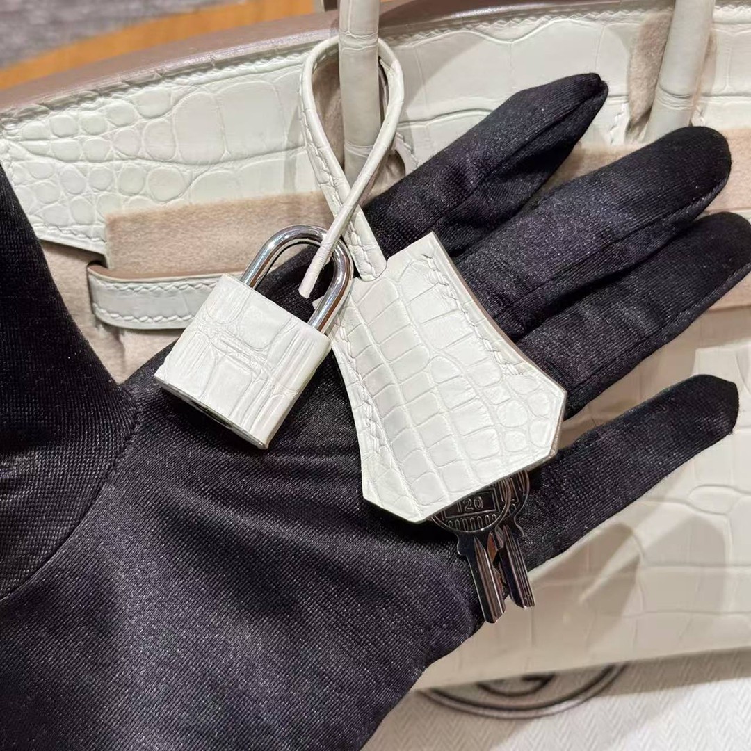 Hermes Birkin 20 Bag Handmade In Matte Alligator Leather Silver Hardware 10 Craie - Image 3