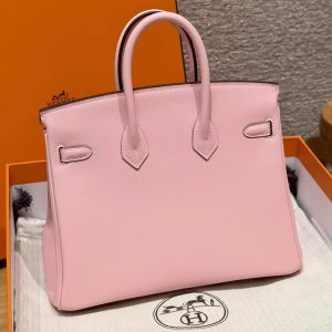 Alternative view of Hermes Birkin 25 Bag Handmade In Swift Calfskin Leather Silver Hardware 3Q Rose Sakura U4 Vert Vertigo