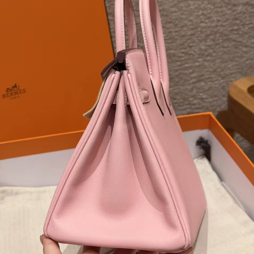 Hermes Birkin 25 Bag Handmade In Swift Calfskin Leather Silver Hardware 3Q Rose Sakura U4 Vert Vertigo - Image 17
