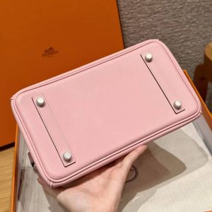 Hermes Birkin 25 Bag Handmade In Swift Calfskin Leather Silver Hardware 3Q Rose Sakura U4 Vert Vertigo - Image 16