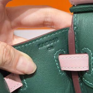 Hermes Birkin 25 Bag Handmade In Swift Calfskin Leather Silver Hardware 3Q Rose Sakura U4 Vert Vertigo - Image 14