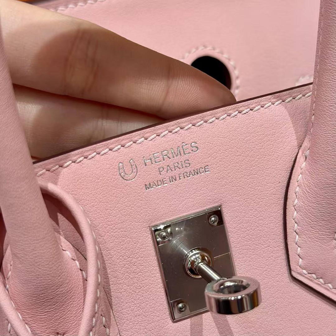 Hermes Birkin 25 Bag Handmade In Swift Calfskin Leather Silver Hardware 3Q Rose Sakura U4 Vert Vertigo - Image 13