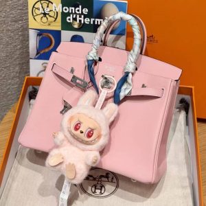 Hermes Birkin 25 Bag Handmade In Swift Calfskin Leather Silver Hardware 3Q Rose Sakura U4 Vert Vertigo - Image 9