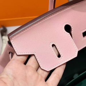 Hermes Birkin 25 Bag Handmade In Swift Calfskin Leather Silver Hardware 3Q Rose Sakura U4 Vert Vertigo - Image 8