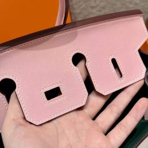 Hermes Birkin 25 Bag Handmade In Swift Calfskin Leather Silver Hardware 3Q Rose Sakura U4 Vert Vertigo - Image 7