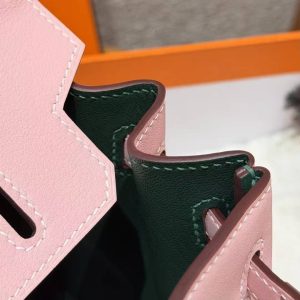 Hermes Birkin 25 Bag Handmade In Swift Calfskin Leather Silver Hardware 3Q Rose Sakura U4 Vert Vertigo - Image 6