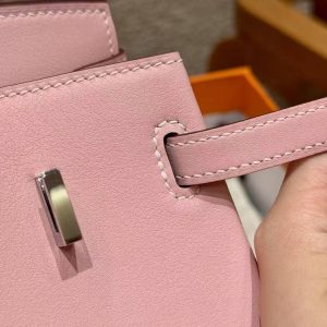 Hermes Birkin 25 Bag Handmade In Swift Calfskin Leather Silver Hardware 3Q Rose Sakura U4 Vert Vertigo - Image 5