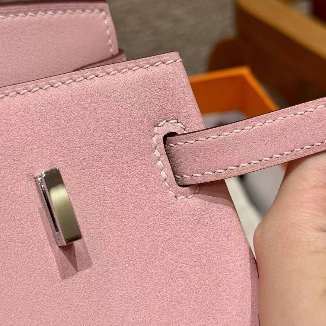Hermes Birkin 25 Bag Handmade In Swift Calfskin Leather Silver Hardware 3Q Rose Sakura U4 Vert Vertigo - Image 5