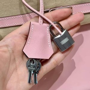 Hermes Birkin 25 Bag Handmade In Swift Calfskin Leather Silver Hardware 3Q Rose Sakura U4 Vert Vertigo - Image 4