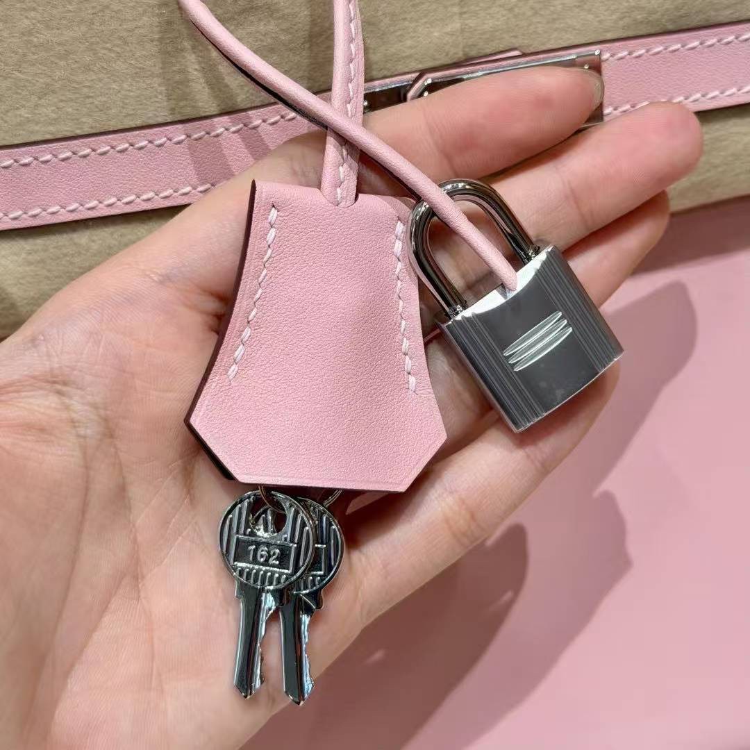 Hermes Birkin 25 Bag Handmade In Swift Calfskin Leather Silver Hardware 3Q Rose Sakura U4 Vert Vertigo - Image 4