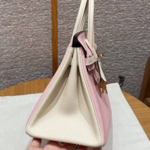 Hermes Birkin 25 Bag 3q Rose Sakura i2 Nata Handmade In Chèvre Leather Gold Hardware - Image 18