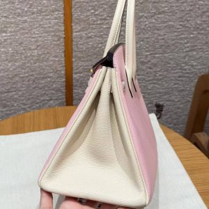 Hermes Birkin 25 Bag 3q Rose Sakura i2 Nata Handmade In Chèvre Leather Gold Hardware - Image 17