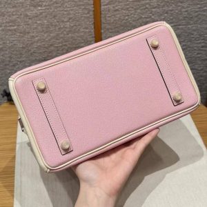 Hermes Birkin 25 Bag 3q Rose Sakura i2 Nata Handmade In Chèvre Leather Gold Hardware - Image 16