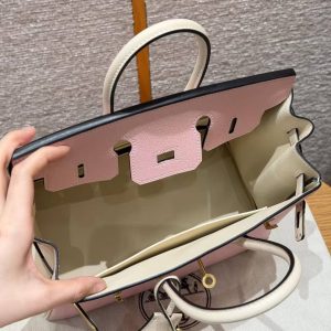 Hermes Birkin 25 Bag 3q Rose Sakura i2 Nata Handmade In Chèvre Leather Gold Hardware - Image 15