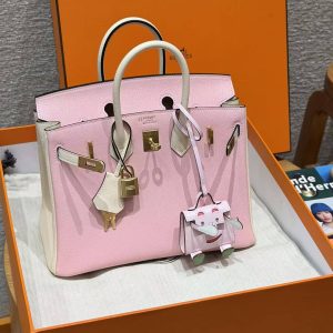 Hermes Birkin 25 Bag 3q Rose Sakura i2 Nata Handmade In Chèvre Leather Gold Hardware - Image 11