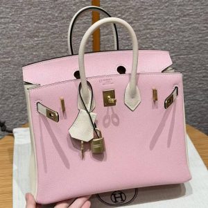 Hermes Birkin 25 Bag 3q Rose Sakura i2 Nata Handmade In Chèvre Leather Gold Hardware - Image 10