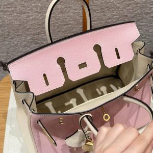 Hermes Birkin 25 Bag 3q Rose Sakura i2 Nata Handmade In Chèvre Leather Gold Hardware - Image 9
