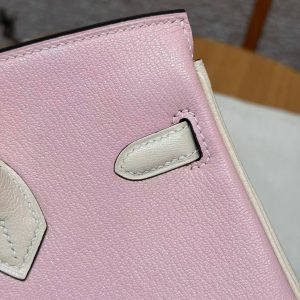 Hermes Birkin 25 Bag 3q Rose Sakura i2 Nata Handmade In Chèvre Leather Gold Hardware - Image 5