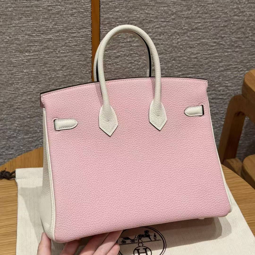 Hermes Birkin 25 Bag 3q Rose Sakura i2 Nata Handmade In Togo Calfskin Leather Gold Hardware - Image 2