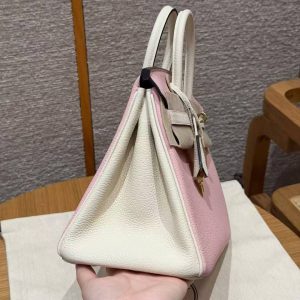 Hermes Birkin 25 Bag 3q Rose Sakura i2 Nata Handmade In Togo Calfskin Leather Gold Hardware - Image 19