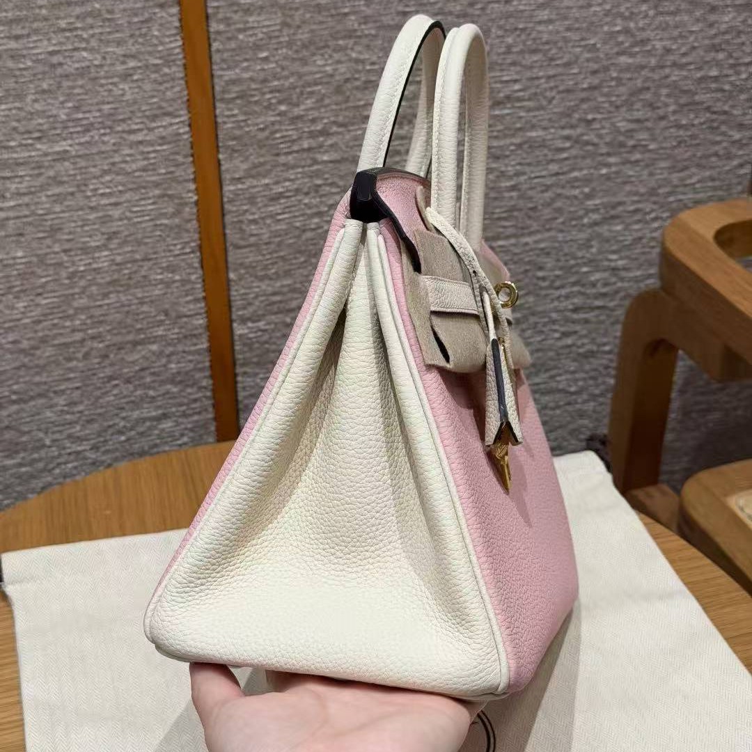 Hermes Birkin 25 Bag 3q Rose Sakura i2 Nata Handmade In Togo Calfskin Leather Gold Hardware - Image 19
