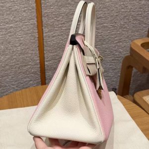 Hermes Birkin 25 Bag 3q Rose Sakura i2 Nata Handmade In Togo Calfskin Leather Gold Hardware - Image 18