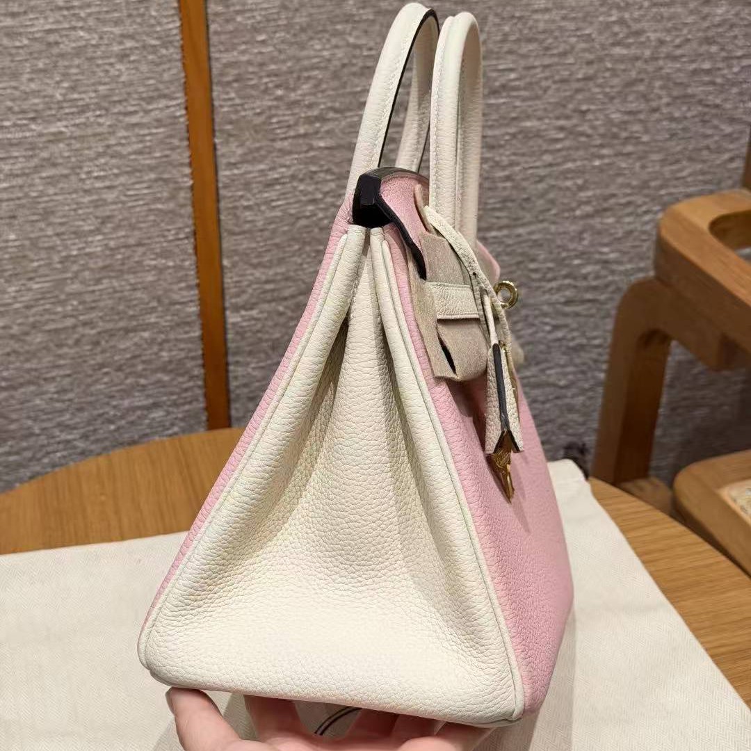 Hermes Birkin 25 Bag 3q Rose Sakura i2 Nata Handmade In Togo Calfskin Leather Gold Hardware - Image 18