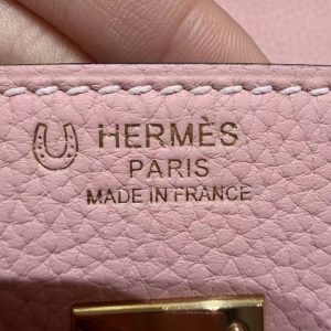 Hermes Birkin 25 Bag 3q Rose Sakura i2 Nata Handmade In Togo Calfskin Leather Gold Hardware - Image 15