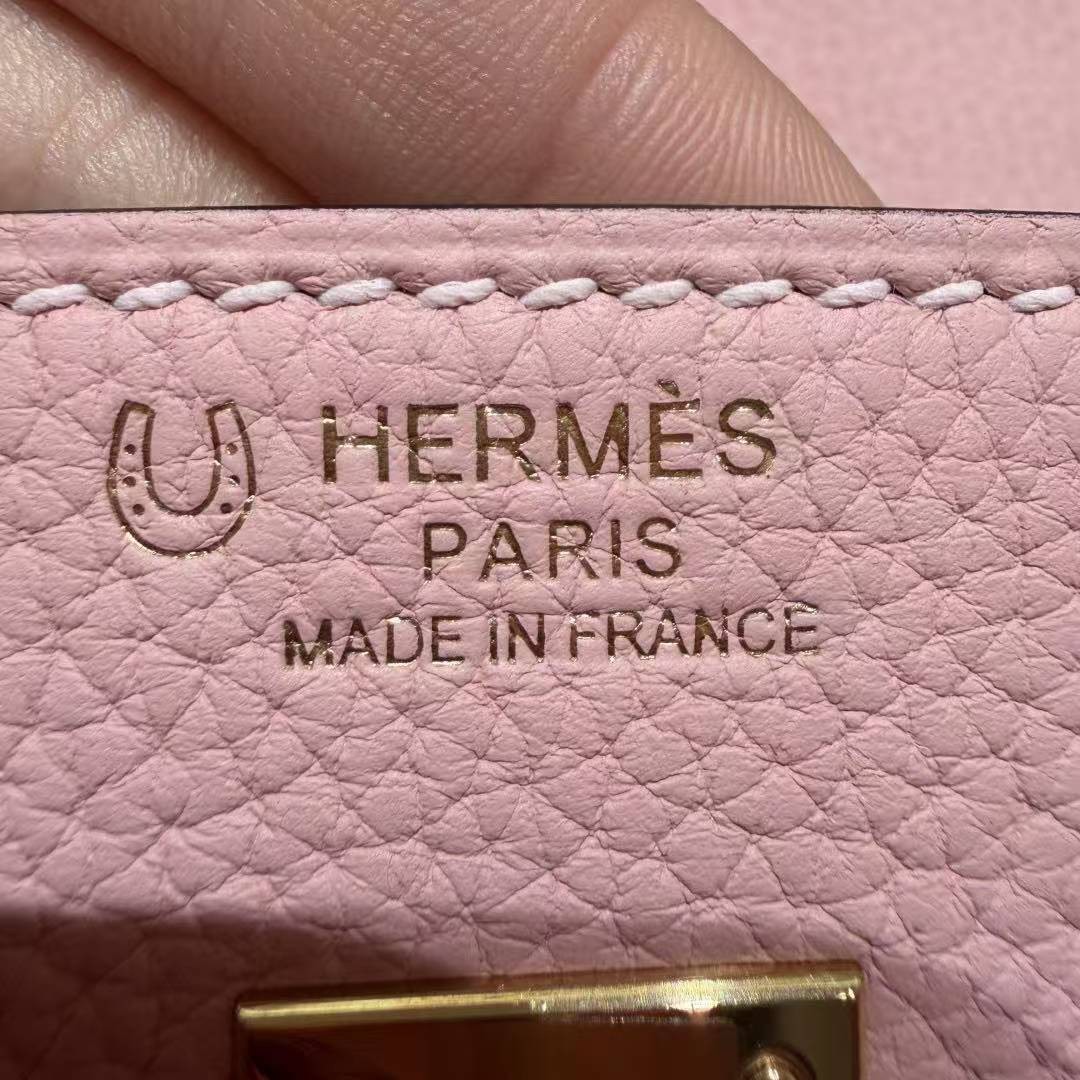 Hermes Birkin 25 Bag 3q Rose Sakura i2 Nata Handmade In Togo Calfskin Leather Gold Hardware - Image 15